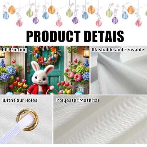 Image of Nuxovilar Easter Bunny Wreath Banner 43x70.8 Inches Polyester