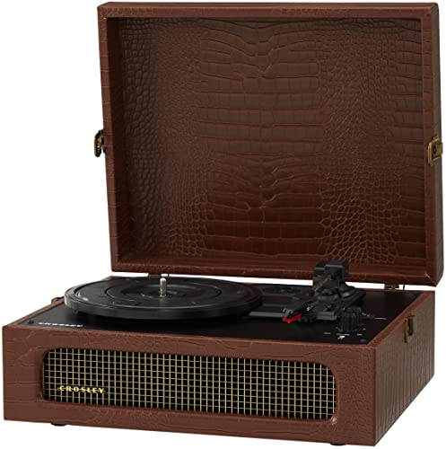 Image of Crosley CR8017B-BR Voyager Vintage Portable Vinyl Record Player Turntable with Bluetooth in /Out and Built-in Speakers, Brown Crocodile