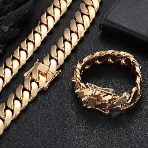 18K Cuban men's gold bracelet, 22mm wide, specially designed for men's domineering bracelet. It is a good choice for giving to fathers, lovers, and friends3