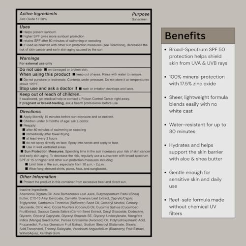 Image of HygieneLab Mineral Sunscreen SPF 50 - Invisible Sheer Finish, Rated Excellent on Yuka, Zinc Oxide, Broad Spectrum UVA /UVB Protection, Reef Safe, Aloe Vera & Shea Butter Hydration (Large 6 oz)