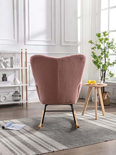 Deolme Modern Teddy Velvet Rocking Accent Chair Upholstered Rocking Glider Chairs Nursery Comfy Rocker Armchair Side Chair For Living Room, Bedroom (Teddy Pink, Type 2) #TOP5