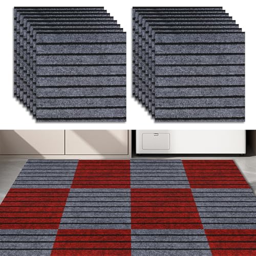 EUNEWR Moqueta en losetas, 24 unidades, 30 x 30 cm, resistente revestimiento de suelo, moqueta en losetas, autoadhesiva y recortable para dormitorio, cocina, salón (negro)