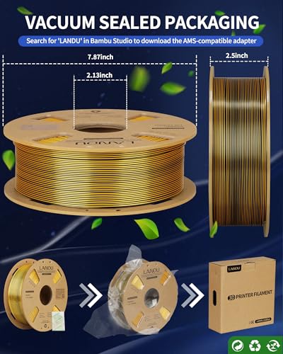 landu silk dual color pla filament 175mm 1kg 3d printer filament dimensional accuracy - 002mm coextrusion filament pla shiny filament fits for most fff 3d printers1kg spool 22lbs black gold