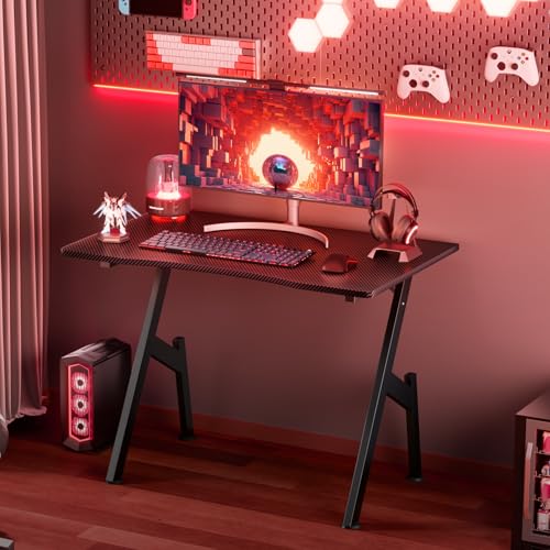 HLDIRECT Gaming Desk 32 Inch Gamer Desk Carbon Fiber Surface Computer Workstation Home Office Ergonomic PC Desk Simple Gaming Table for Gaming Home Small Space, Black - Image 3