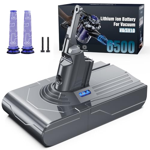 Replacement Battery for Dyson V8 - morpilot 6500mAh Battery for Dyson V8 SV10 Compatible with V8Animal V8Absolute V8Fluffy Vacuum Cleaner with 2 Pre-Filters