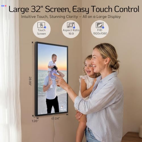 Image of NexFoto 32 Inch Touchscreen Large Digital Picture Frame, 64GB Electronic Photo Frame FHD WiFi, Add Photos from Google Photos, Share Videos via APP /USB, Send Greeting, Gifts for Housewarming /Mom, Black