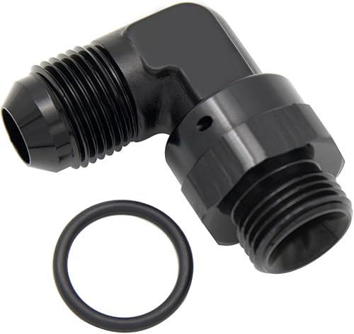 Miniatura 3 de Aluminio de 90 grados -8 AN macho Flare a 8AN macho adaptador giratorio con AN8 O ring ORB puerto, negro