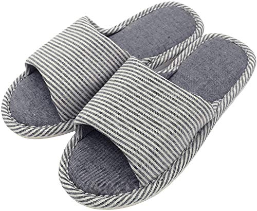 AioTio Pantoufle Confortable antidérapante en Lin et Coton décontracté pour Femmes et Hommes (Bleu Marine, Adult, Men, Numeric_43, Numeric_Range,...