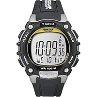 Timex Men's Ironman Triathlon Classic 100 44mm Watch – Black & Silver-Tone Case Yellow Accents with Black Resin Strap