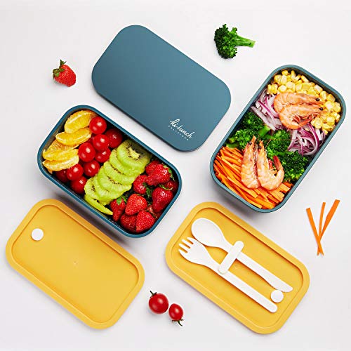 Bento Lunch Box - All-In-One Stackable Japanese Bento Box - Leakproof Eco-Friendly Meal Prep Containers For Men Women, Microwave And Dishwasher Safe,Easy Wash (Blue) #TOP5