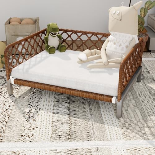 PCSXDSW Small Dog Bed, Waterproof Elevated Dog Couch with Washable Removable White Cushion, Boho...
