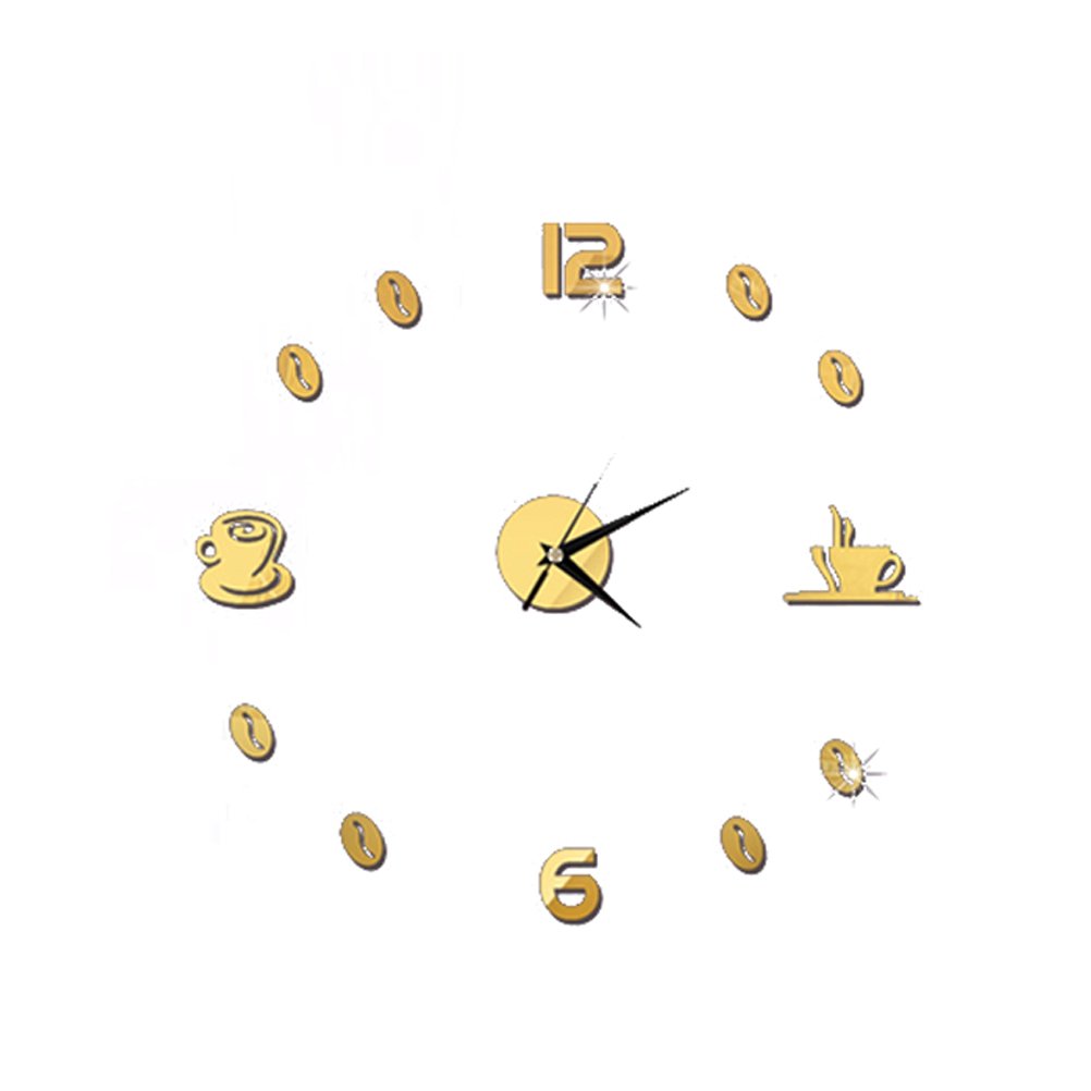 WINOMO reloj de pared silencieus péndulo moderno 3d espejo adhesivo 60 cm (taza de café dorada)
