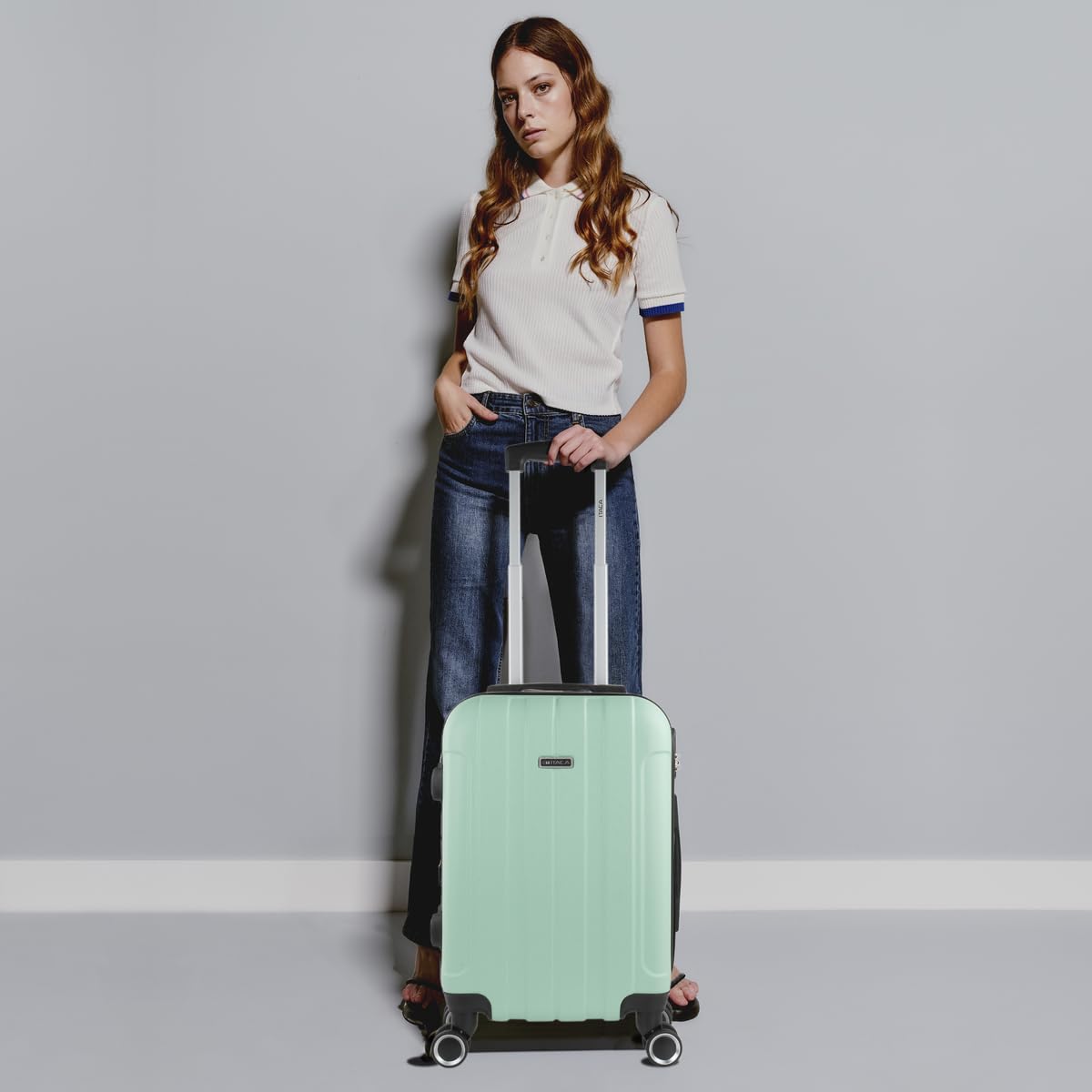 ITACA - Bagaglio A Mano Rigido Leggero Bagaglio A Mano 55X40X20 con 4 Ruote Silenziose Trolley Cabina Viaggio Aereo Ergonomico Durevole. Compatibile Ryanair, Menta