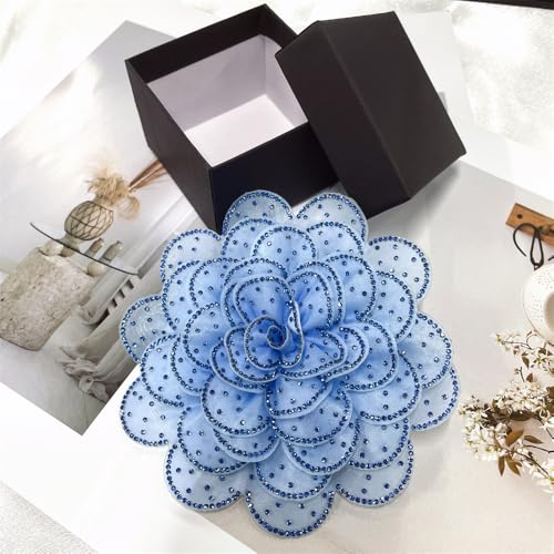 Image of Rhinestone Camellia Flower Big Brooch Lapel Pins for Women Fashion Crystal Fabric Floral Brooches Pin for Dresses Suit Accessories Jewelry Boutonniere Corsage Wedding Party 140mm