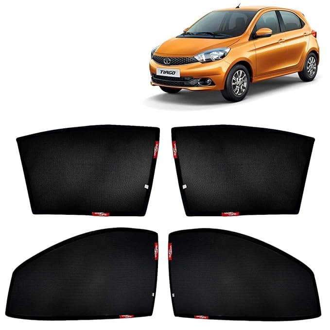 Alex Traders Car Side Window Curtain Sun Shades Non Magnetic Compatible with Tata Tiago Year 2020 Onwards All Model, Half Cut in Front Window, Cotton Mesh, Complete Set of 4 Pieces.-image-46