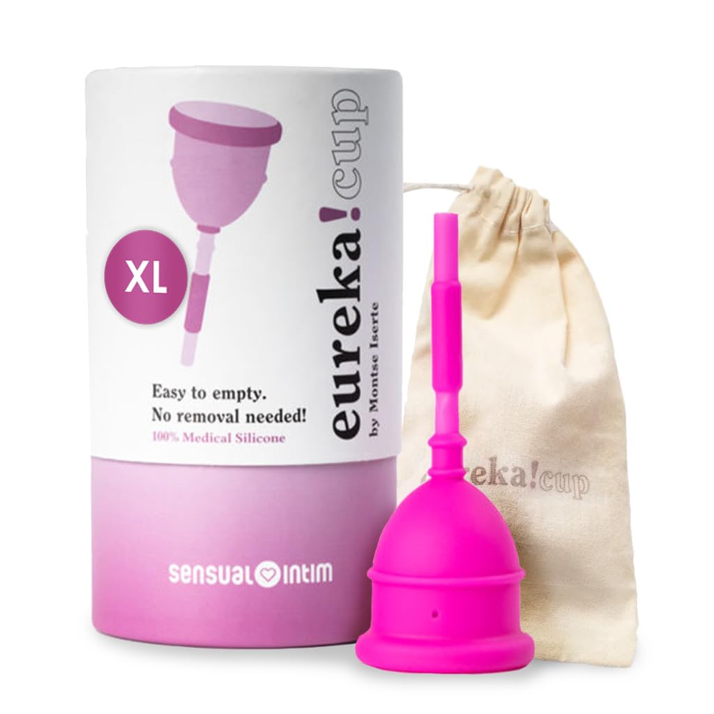 EUREKA! Cup | Coppetta Mestruale | Realizzato con Silicone Medico al 100% | L'unica Coppetta Mestruale Svuotabile Senza Rimuoverla | Riutilizzabile e Facile da Pulire (XL)