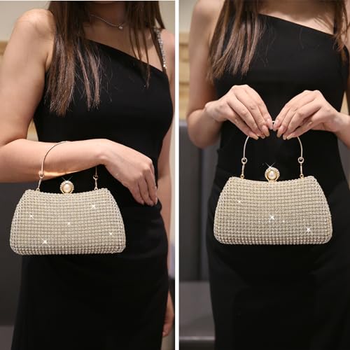 Image of Women's Sparkly Rhinestone Clutch Purse Evening Shoulder Bag | Crystal Glitter Sequin Handbag With Handle & Chain, Convertible Crossbody Bag For Bridal Wedding Party Prom or Formal Events