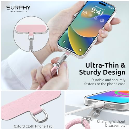 Image of SURPHY Phone Lanyard Crossbody, Phone Strap Crossbody with 2 Tether Tabs | Adjustable Cell Phone Lanyard, Anti Theft Phone Strap, Premium Metal Buckles, Universal Lanyard for Travel, Pink