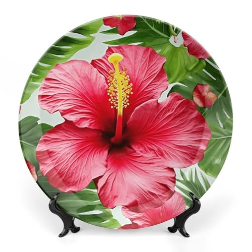 Plato decorativo de porcelana con flor de hibisco 7 pulgadas miniatura 1