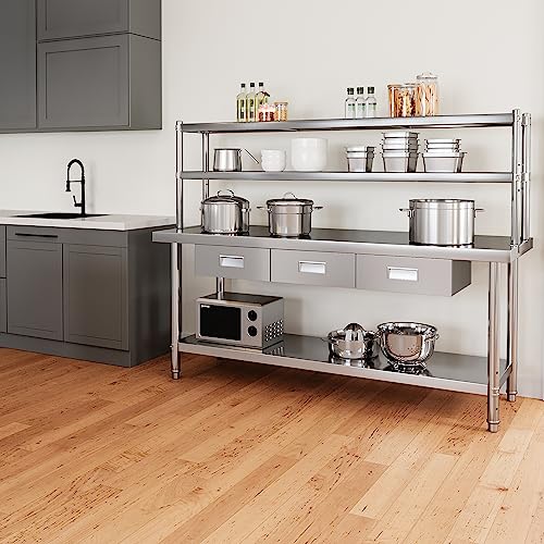 YITAHOME-NSF-Stainless-Steel-Table-with-Overshelves-Drawers-72-X-24-Work-Table-with-72-X-12-Shelf-3-Drawers-Metal-Table-Prep-Table YITAHOME NSF Stainless Steel Table with Overshelves Drawers 72 X 24 Work Table with 72 X 12 Shelf 3 Drawers Metal Table Prep Table