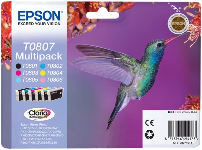 EPSON® Lot de 6 cartouches d'encre d'origine T0807 C13T08074011 - 7,4 ml