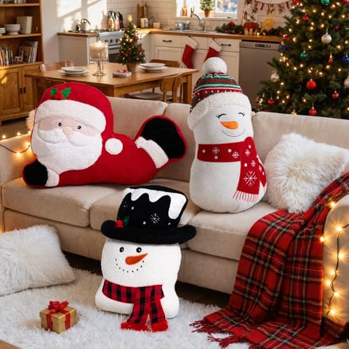 Lanpn 2 Stück Weihnachts Kissen, Schneemann Kissen Weich Schneemannfiguren Kopfkissen Weihnachtskissen dekoratives Schneemannkissen für Geschenk Party Bett Sofa Couch Weihnachten Deko