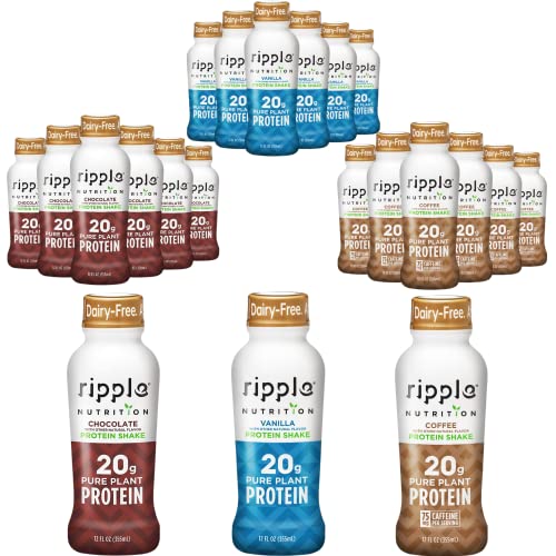 Ripple Vegan Protein Shake, Chocolate 12 Fl Oz (12 Pack) & Vanilla (12 Pack) & Coffee (12 Pack) | 36 Pack #TOP21