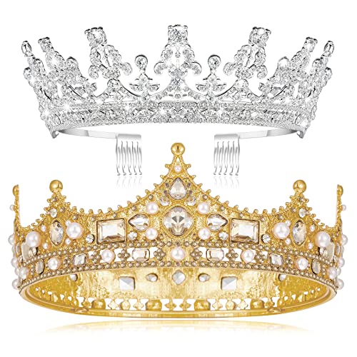 Tiara y corona para mujer y caballero con diseño de diadema barroca vintage oro