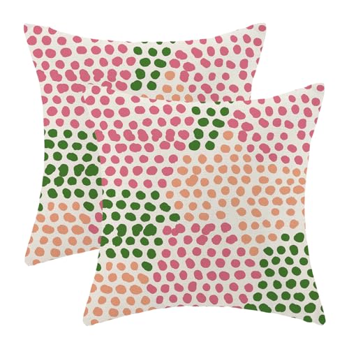 CXMEIFLY Hot Pink Polka Dot Pillow Covers 18x18 Inch Set of 2 Green Coral Outdoor Decor Throw Pillows for Couch Modern Boho Watercolor Aesthetic Decorative Cushion Cases for Home Sofa Bed Decorations