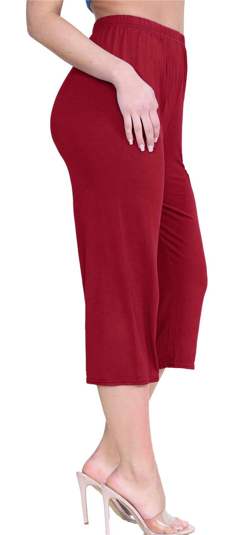 Janisramone Women's Wine New Plain Wide Leg Culottes 3/4 Length Shorts Trousers Casual Summer Palazzo Pants
