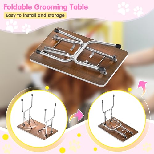 Image of Lyromix 42'' Stainless Steel Pet Dog Grooming Table, Arm /Noose /Tray, Pink