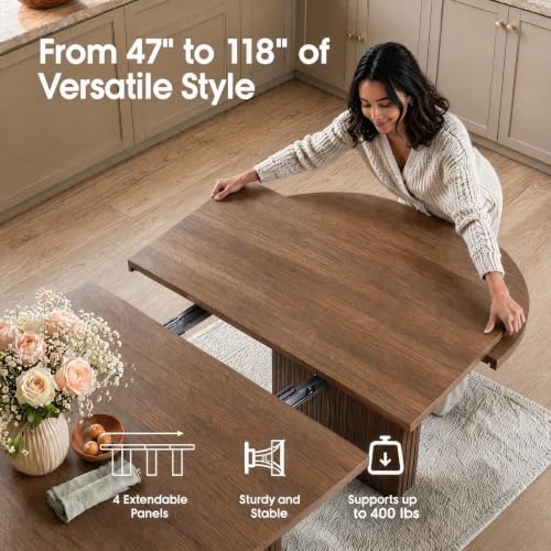 Image of 47in-118 in Extendable Dining Table for 4-12, Oval Expandable Kitchen Table