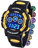 Edillas Kids Watches Boys Digital, 7 Colors LED Lights 50M Waterproof Wristwatches for Children Students Teenagers Sport Outdoor Multifunctional with Stopwatch/Alarm Watch for Ages 7-15 Black Yellow