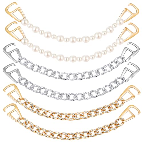 Quelay 6 Pcs Shoe Charms Chains 3 Styles Pearl Gold Silve Chain for Slippers DIY Hanging Clog Charms for Women Shoe Accessories