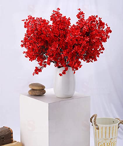SATYAM KRAFT 1 Bunch Artificial Babys Breath Gypsophila Flower Sticks Fake Bunch Decorative Items for Home Decor, Living Room, Table Decoration, Christmas, Wedding (Without Vase)(Red)(Fabric) - Image 8