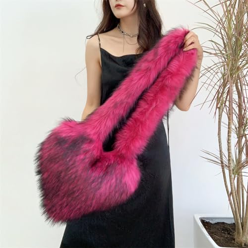 Large Heart Shaped Bag for Women Faux Fur Shoulder Purse Y2k Crossbody Bag Chic Handbag Furry Shoulder Tote Purse4