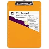 Charles Leonard Clipboard  - Plastic/Transparent with Low Profile Clip - Letter - Neon Orange , 1 Each, 89765