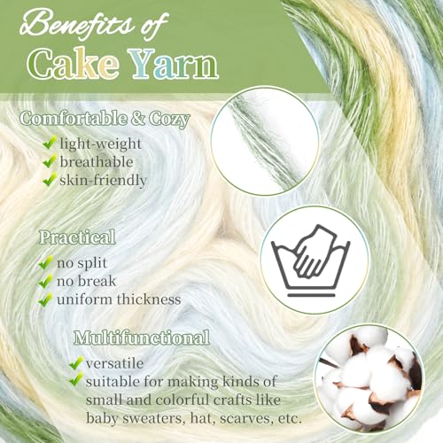 Image of Aeelike Cake Yarn for Crocheting, 3 Skeins Gradient Yarn 100g (3.52 oz) 245m (267 Yards) # 3 Light Weight, Soft Ombre Yarns Fairyland Yarns Rainbow for Making Colorful Crafts, Mint Green Gradient