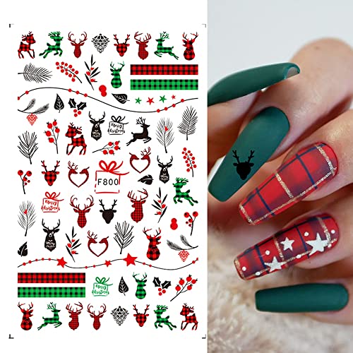 Christmas Nail Stickers, Xmas Snowflake Nail Decals 3D Self Adhesive Nail Art Stickers Cartoon Elk Santa Claus Snowman Winter Nail Design For Christmas Nail Decorations Supplies, 8 Sheets/Set #TOP6