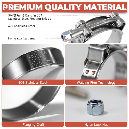 Image of AKIHISA T Bolt Hose Clamp, 7 Sizes 14Pcs Heavy Duty Hose Clamps, 304 Stainless Steel Hose Clamps, Working Range 41mm-83mm(1.61 inch-3.27'') Hose O.D.