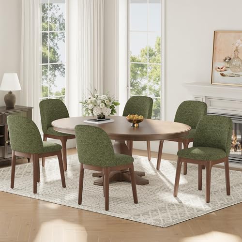 Image of MALOL Upholstered Dining Chairs with Thickened Solid Wood Legs, Mid Century Modern Kitchen & Dining Room Chairs Set of 6, Comfortable Side Chairs for Dining Room, Kitchen, Green