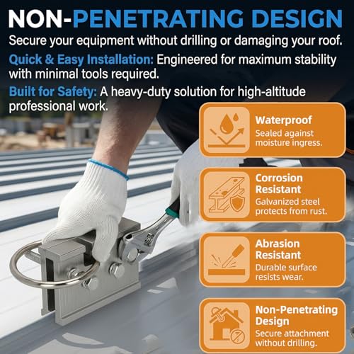 Image of Upgraded Fall Protection Roof Anchor - 5,000 lbs Breaking Strength, OSHA /ANSI Compliant, Non-Penetrating Roof Clamp for Metal Roofs, Fits 150+ Seam Profiles, Portable Fall Protection Safety Anchor
