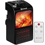 KESSER® Steckdosen Heizlüfter Energiesparend Mini mit Kaminfeuereffekt Fernbedienung LCD Display Keramik Heizung mit Thermostat 400W - Temperaturregelung Timer Büro Badezimmer Schlafzimmer
