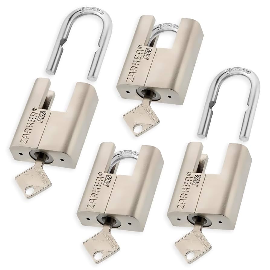 Zarker J45S keyed スチール製ツル4Pack 同じ鍵 Zarker J45S keyed Alike Padlocks, Heavy Duty Stainless Steel