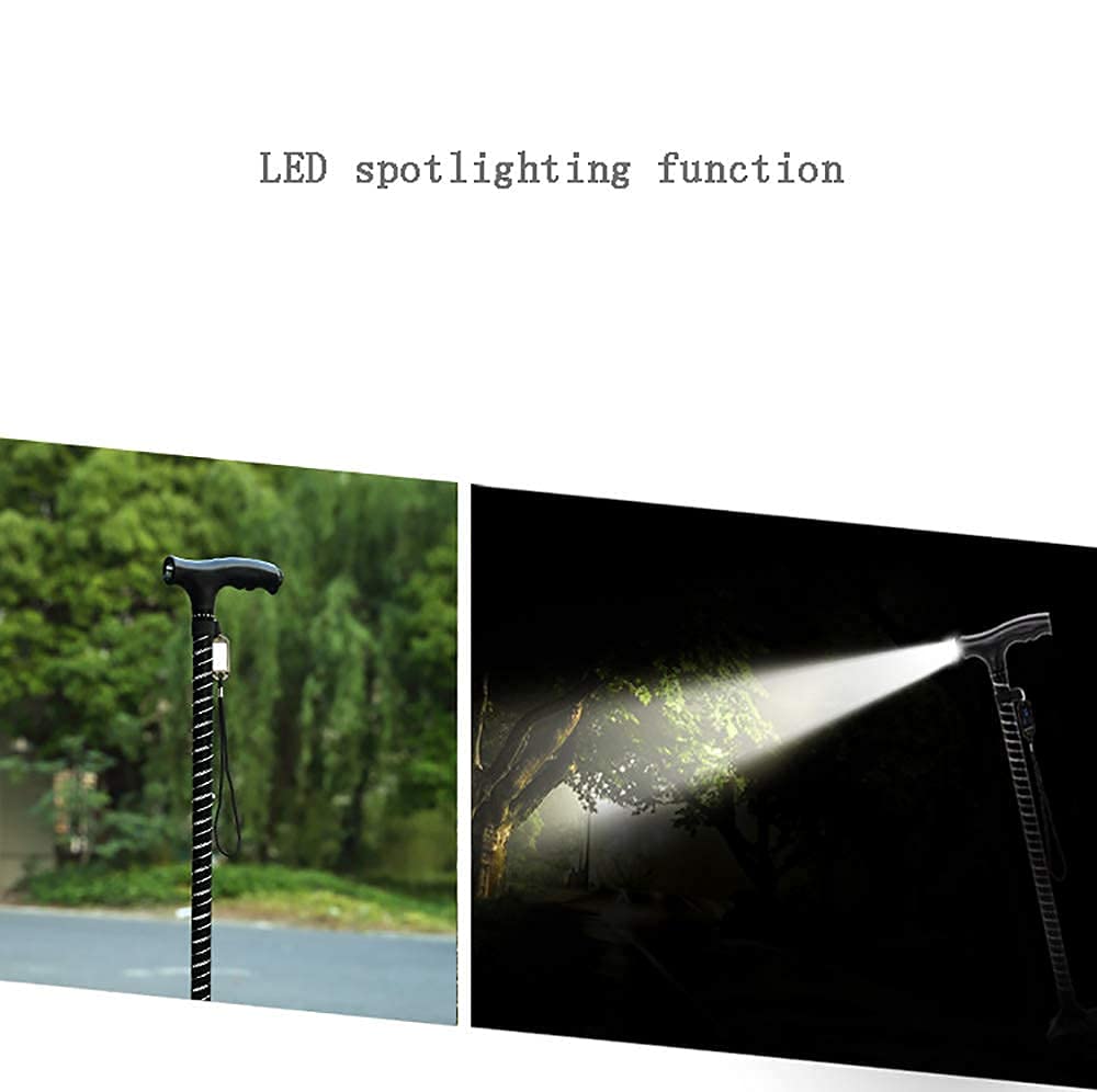 Muletas Muletas Bastón de Cuatro Patas Ajustable Cómodo Mango Izquierdo y Derecho Proporciona un Soporte Estable con Luces LED para Hombres y Mujeres