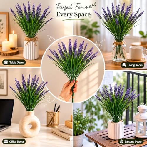 Image of SATYAM KRAFT 5 Pcs Artificial Lavender Flower Bunch | Purple Artificial Flowers for Home Decor, Office, Living Room, Bedroom, Wedding Decoration & Vase Arrangement (Pack of 5)