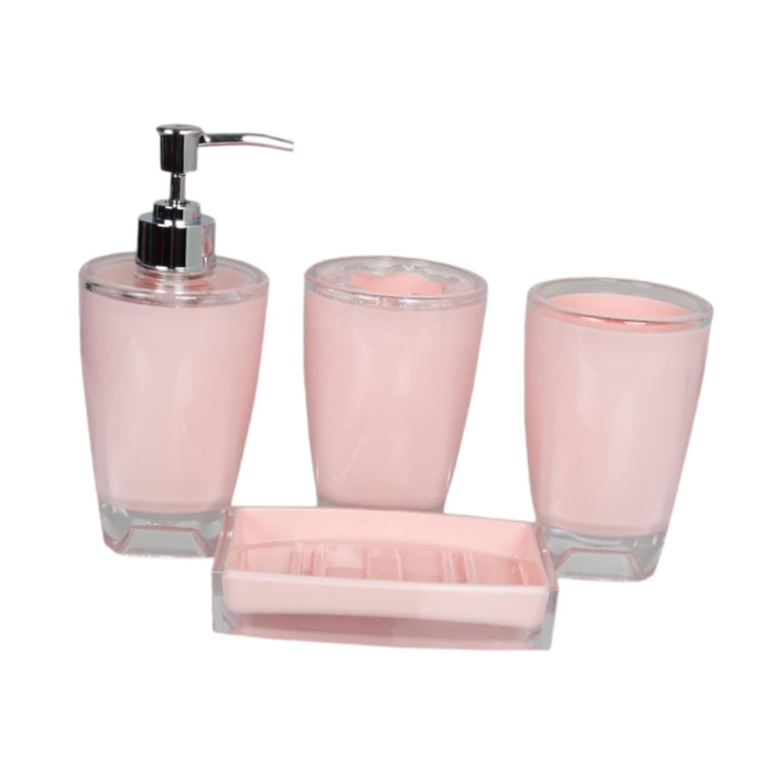 Soporte para cepillos de dientes dispensador de jabón y jabonera de acrílico rosa 4X