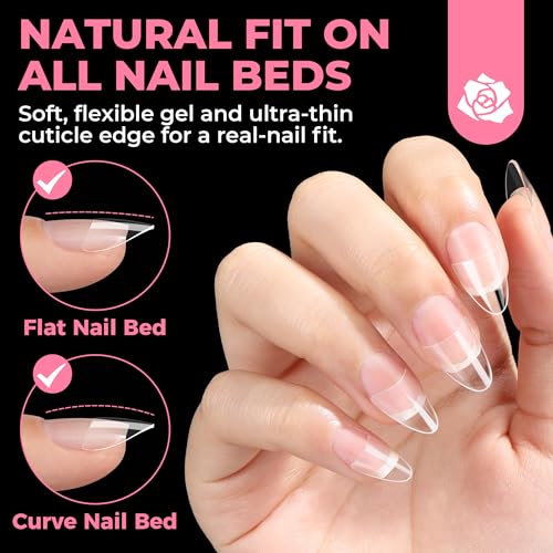 Image of UNA GELLA Gel Nail Tips Almond Shape: 504pcs Medium Almond Nail Tips Half Cover Upgrade Soft Gel Matte Design for DIY Press On Nails Acrylic False Nails Tips 12 Sizes