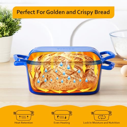 Image of Velaze 3.6QT Dutch Oven for Bread Baking,Oval Cast Iron Enameled Bread Oven Pan with Lid and Offset Handles,Oven Safe to 500F for Homemade Sourdough Bread(Blue)