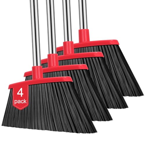 Image of NACENA Heavy Duty Broom, 55 Inch Long Handle Outdoor Large Angle Brooms, Commercial Broom for Sweeping Indoor, for Home Garage Kitchen Office Courtyard Lobby Patio Lawn Concrete, 4 Pack (Black&Red)